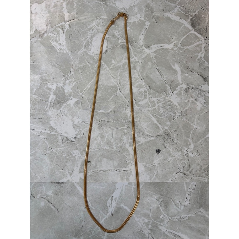 Liz Claiborne Gold Tone Herringbone Snake Chain Necklace 31 Inch Long LC Logo